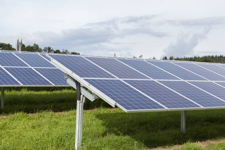 ground mounted solar panels in a field